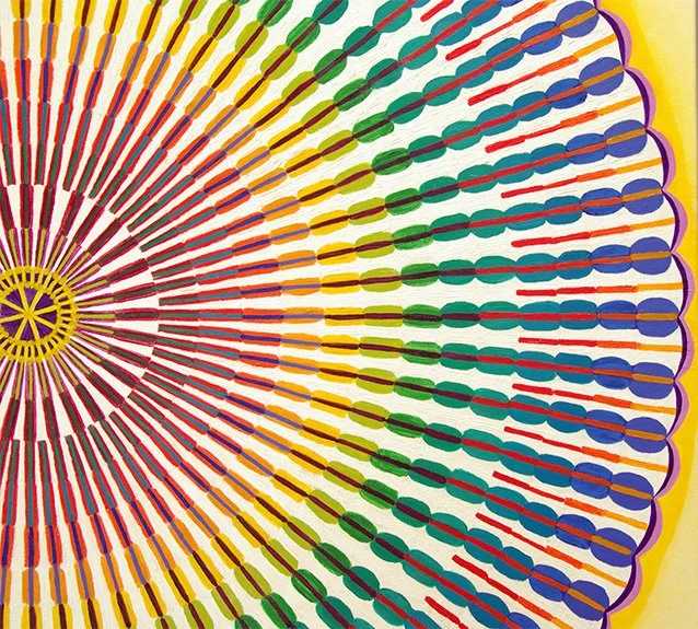 Josephine-Window-Flowering-Colour-large-abstract-Colour Circle-oil-paintinggeometric-maximalism-stretched-canvas-artwork-closeup-detail-2