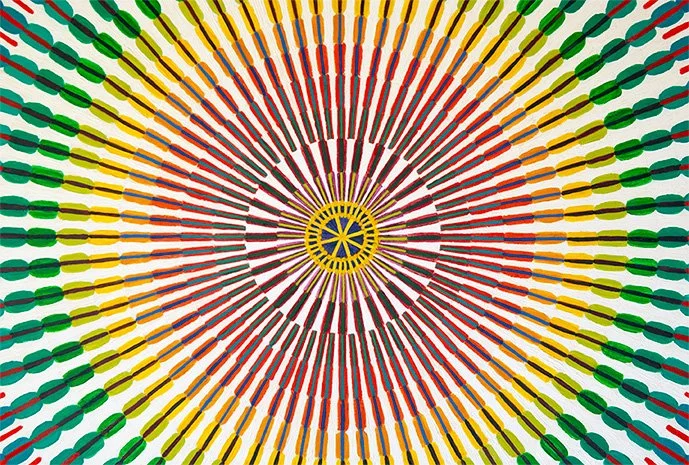 Josephine-Window-Flowering-Colour-large-abstract-Colour Circle-oil-painting-geometric-maximalism-stretched-canvas-artwork-closeup-detail-3