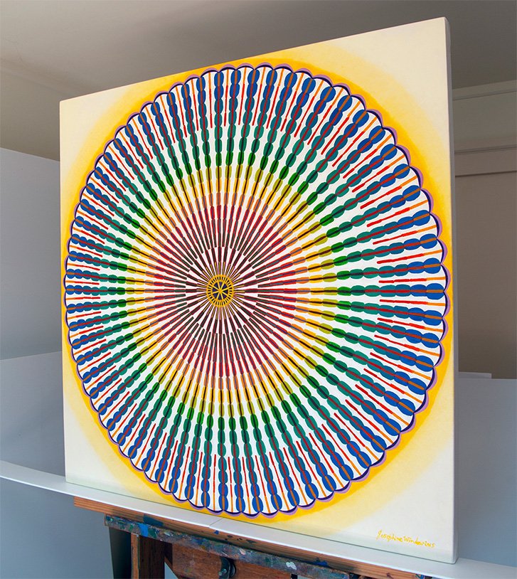 Josephine-Window-Flowering-Colour-large-abstract-Colour Circle-oil-paintinggeometric-maximalism-stretched-canvas-artwork-side-view