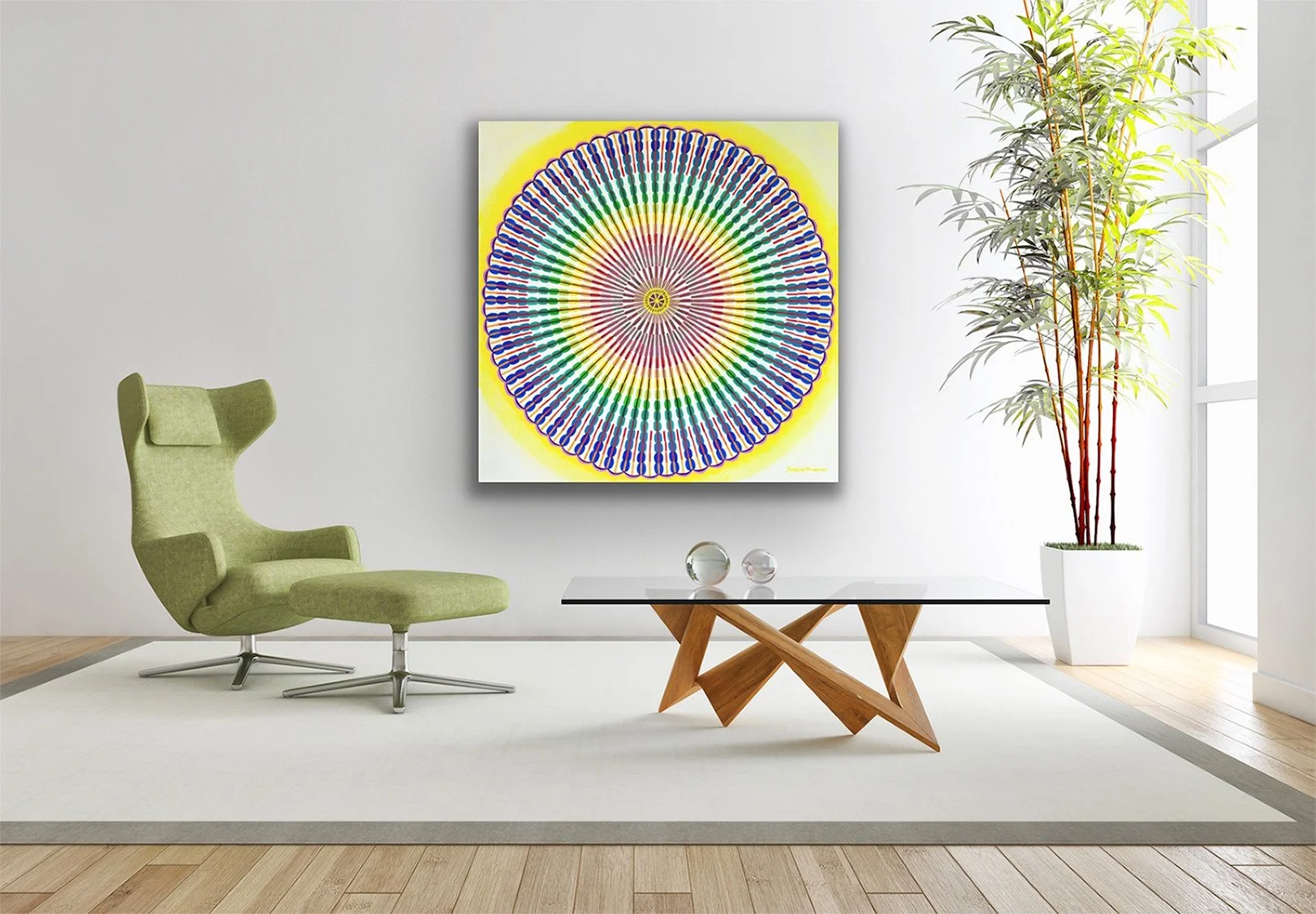 Josephine-Window-Flowering-Colour-large-abstract-Colour Circle-oil-painting-geometic-maximalism-stretched-canvas-artwork-display-home-interior-1