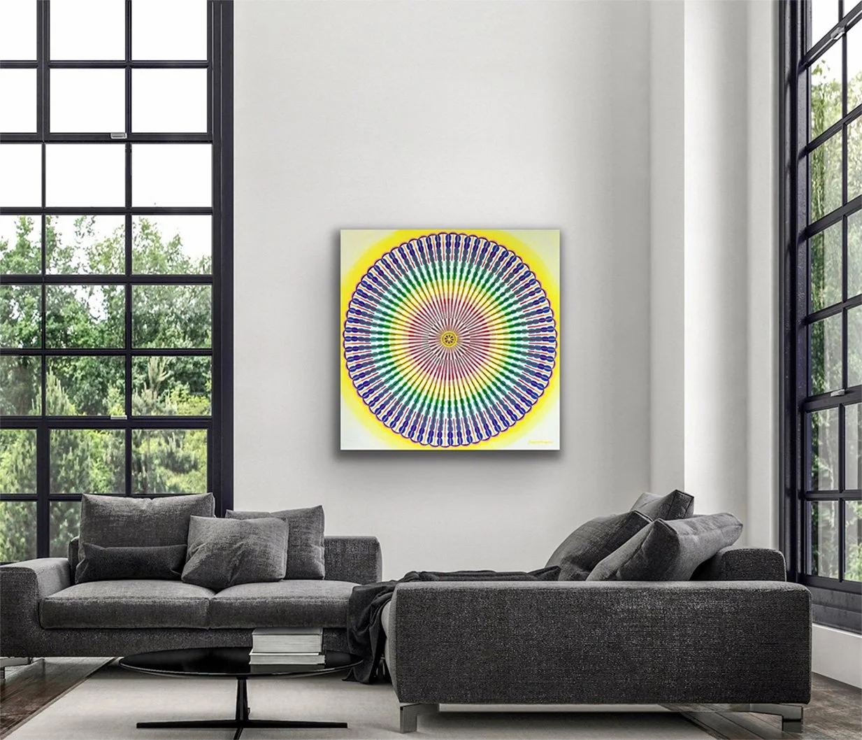 Josephine-Window-Flowering-Colour-large-abstract-Colour Circle-oil-painting-geometic-maximalism-stretched-canvas-artwork-display-home-interior-2