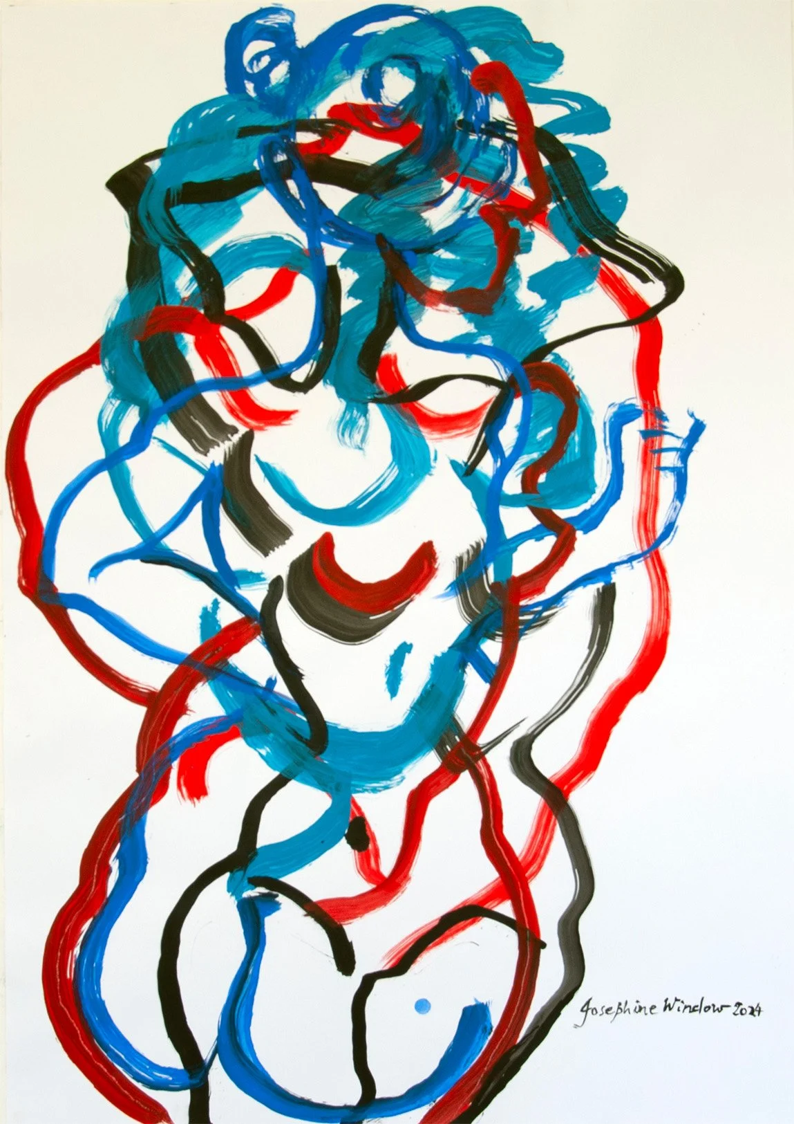 Josephine-Window-Curvaceousness-3-painting-original-art-acrylic-ink-paper-abstract-linear-expressive-gestural-red-blue-black-full