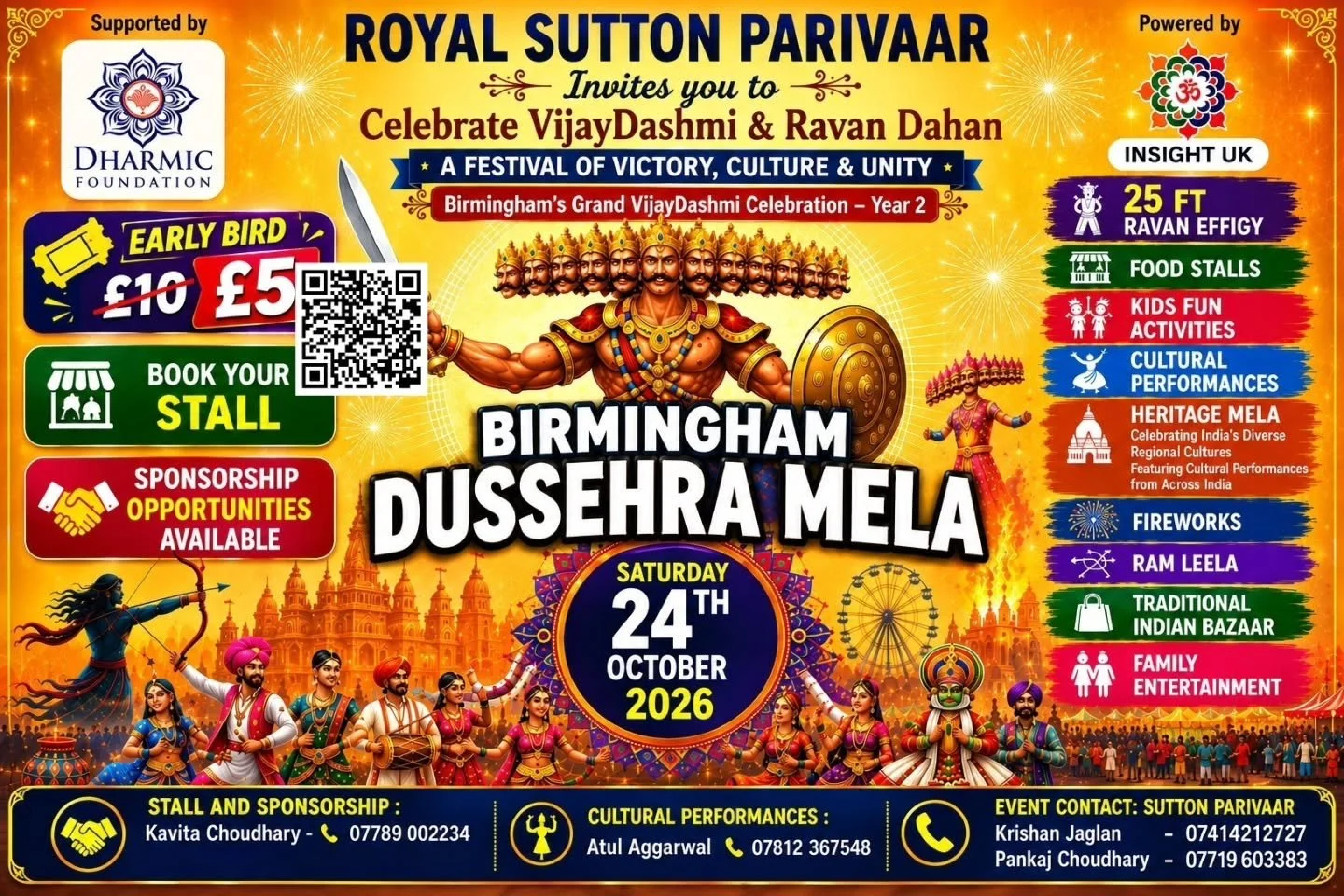 Royal Sutton Parivaar invites you all to Birmingham Dussehra Mela

🌸 Only 100 Early Bird tickets left - Book Now 🌸
-----------------------------------
🔥 Spectacular Dussehra Mela &amp; 
Ravan Dahan 🔥 in West Midlands!
Join us in celebrating the v