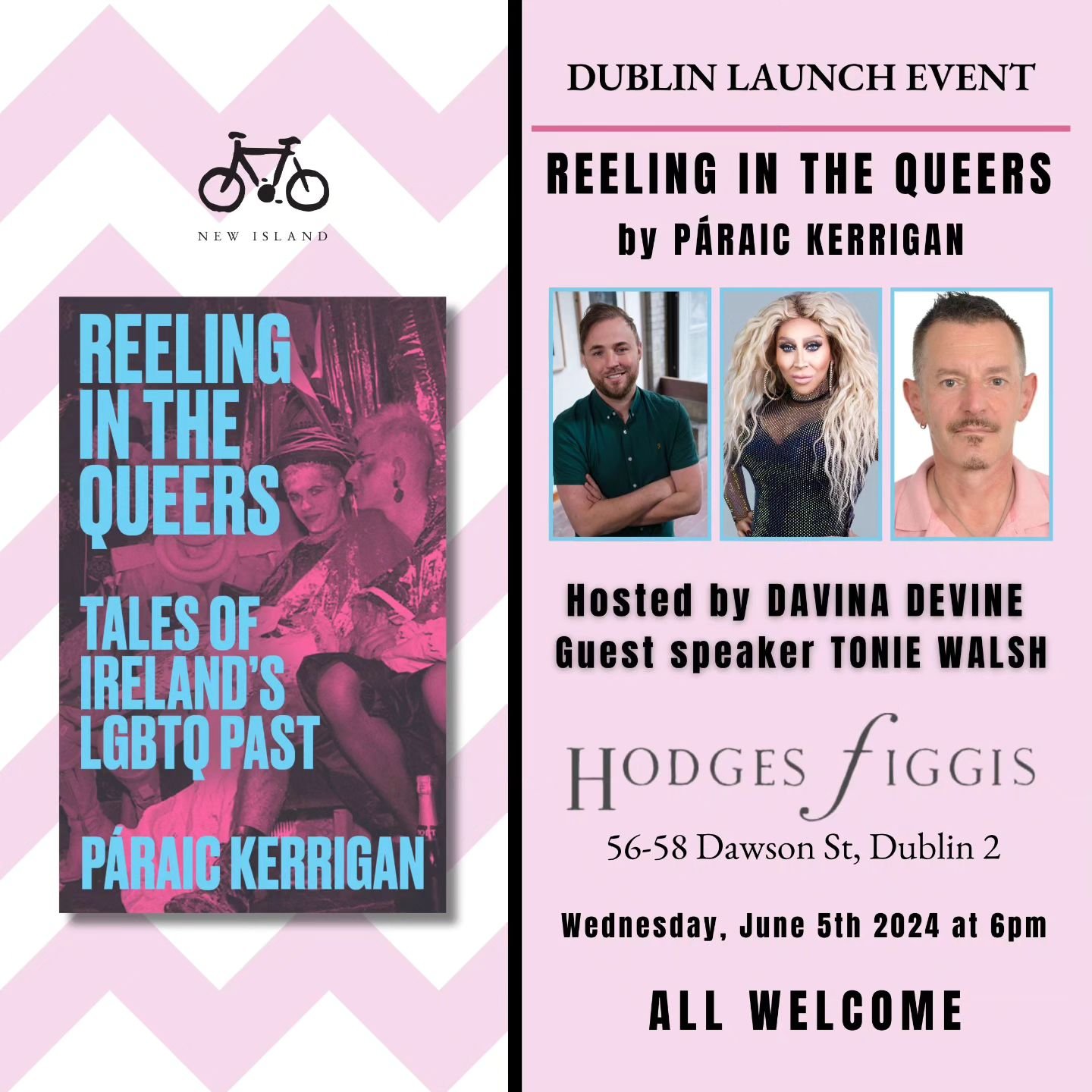 You are ALL invited to the launch of Reeling in the Queers by @paraickerrigan on Wednesday 5th of June in @hodgesfiggis &nbsp;🏳️&zwj;🌈

Hosted by the fabulous @davina.devine and featuring guest speaker @toniewalsh this is not to be missed!