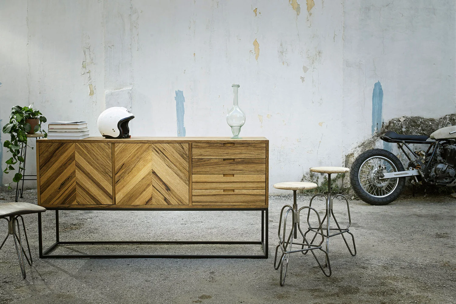 brushed steel and frake wood
