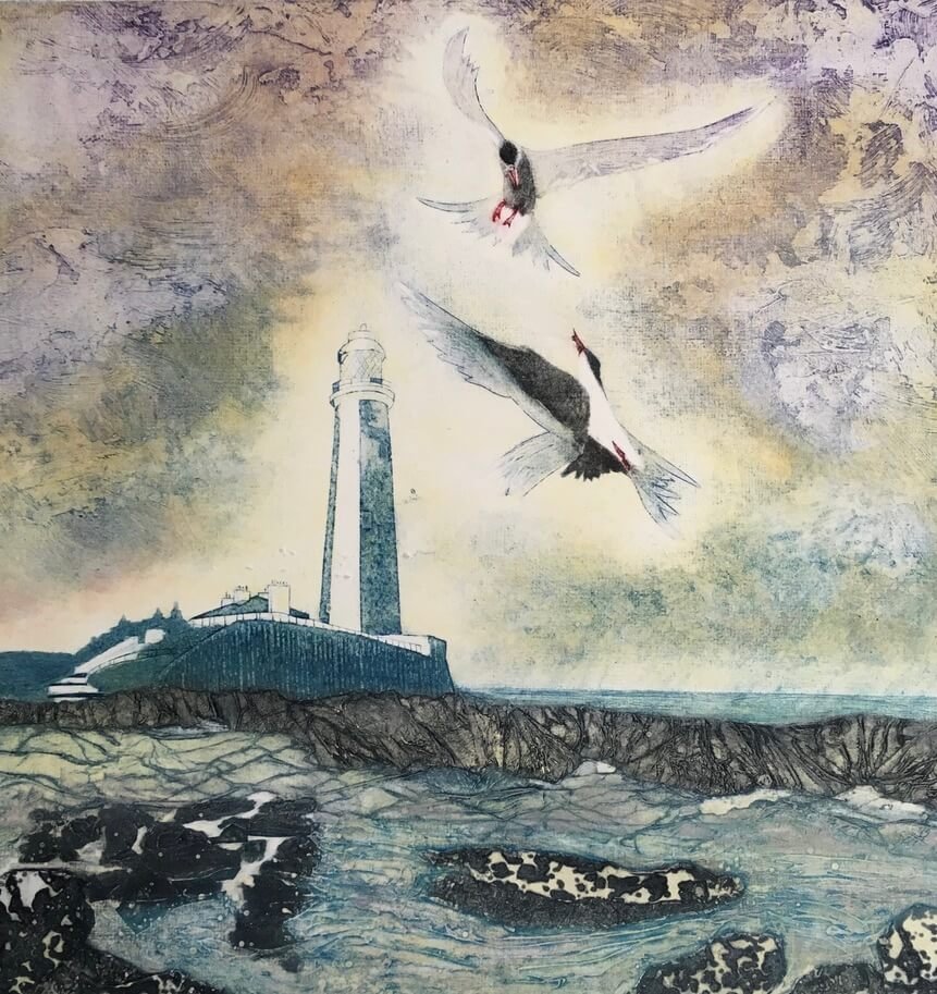 Arctic Terns | Medium: Monotype/collagraph