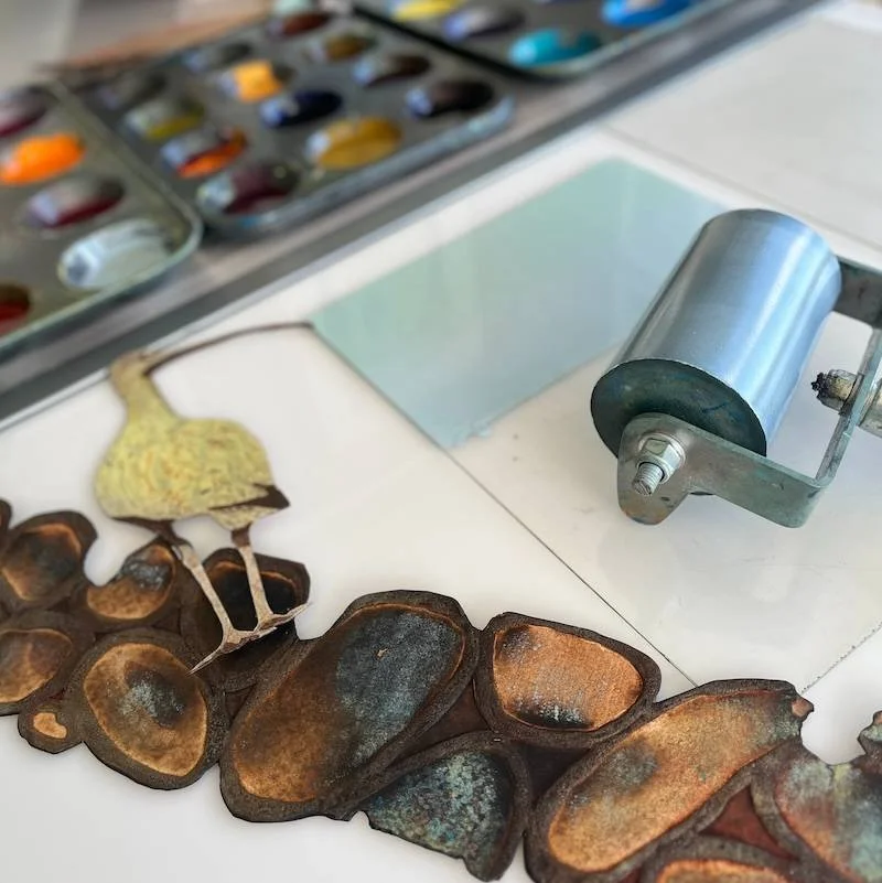 Collagraph plates and ink roll up