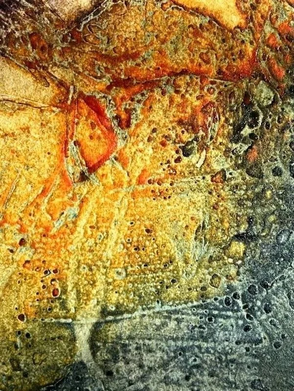 detail 2. scorched collagraph print after inking up