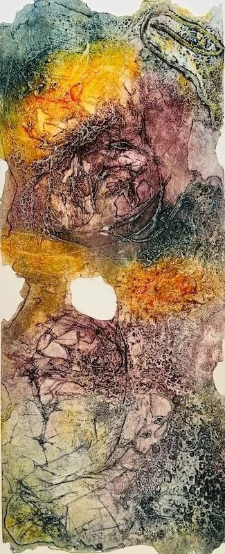 scorched collagraph print after inking up