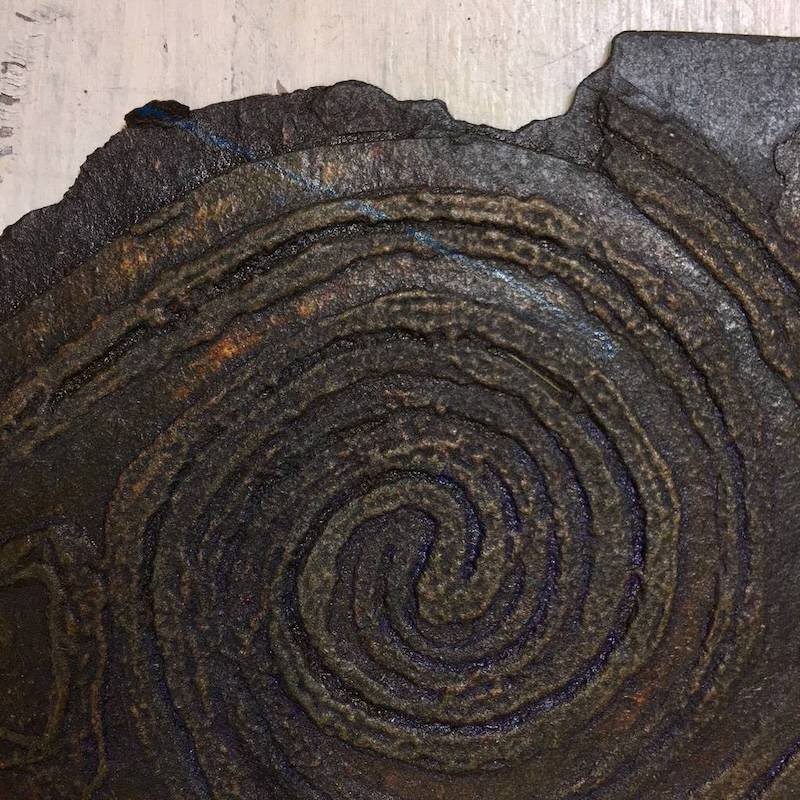 Detail Fragments collagraph plate scorched on ply