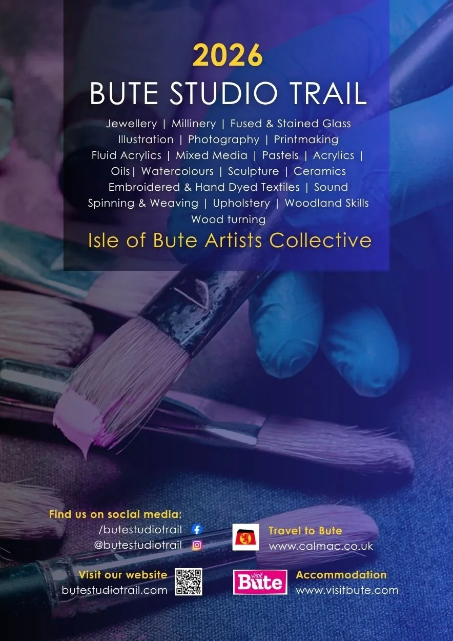 back of the bute studio trail cover with website, social media, travel and accommodation URLs