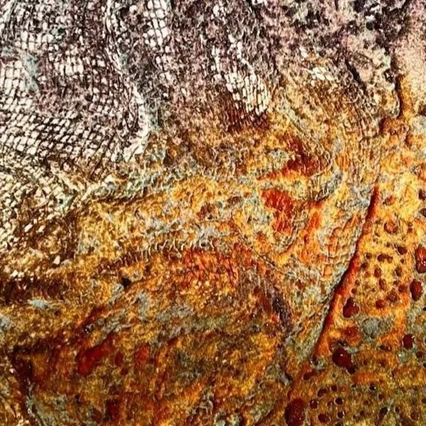 detail1 of scorched collagraph print after inking up