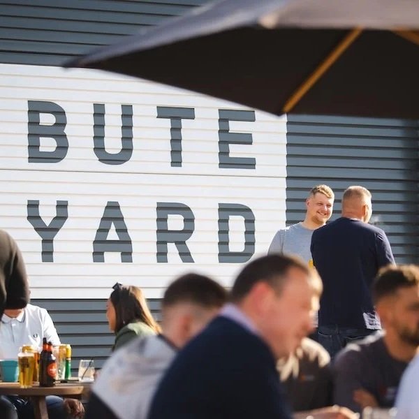 Outdoors at Bute Yard in the courtyard area