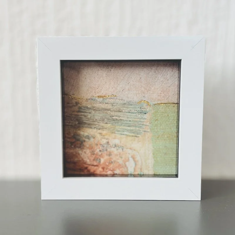 Blue Strata II - a second miniature abstract collagraph landscape fine art print hand finished with gold leaf