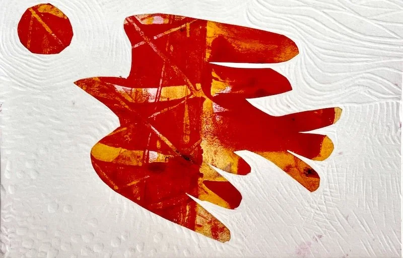 blind emboss linocut and chine colle by carol.nunan