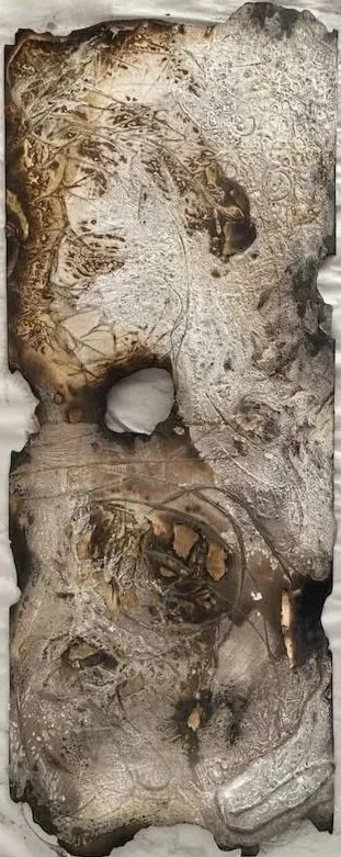 Scorched collagraph plate before inking up