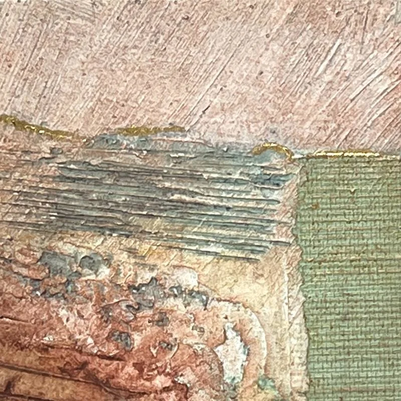 Blue Strata II - a second miniature abstract collagraph landscape fine art print hand finished with gold leaf