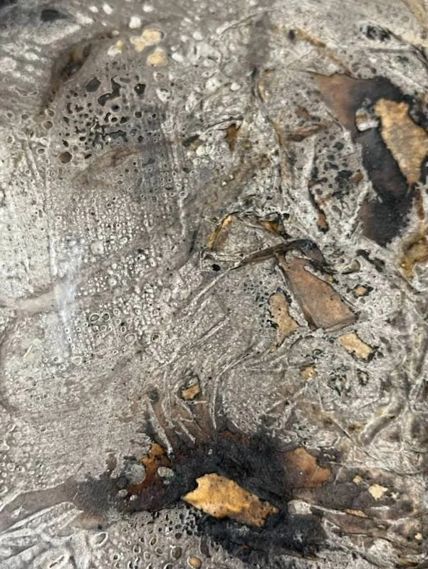 detail 1 of scorched collagraph plate before inking up