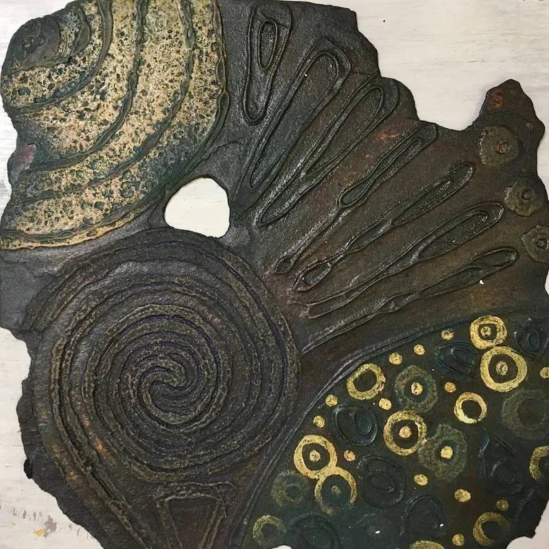 Fragments collagraph plate scorched on ply