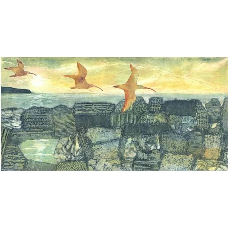 Curlews On The Coast I | Collagraph Wildlife Art Print