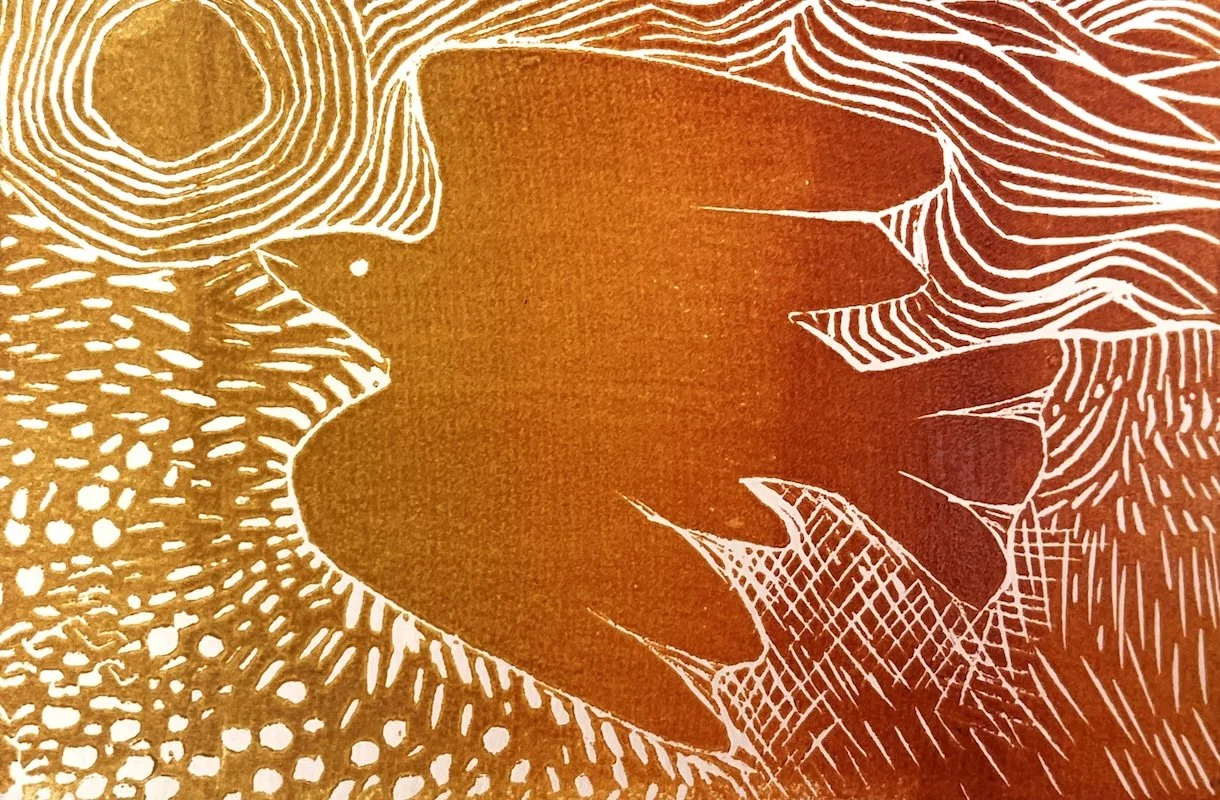 blended roll up linocut print by carol.nunan