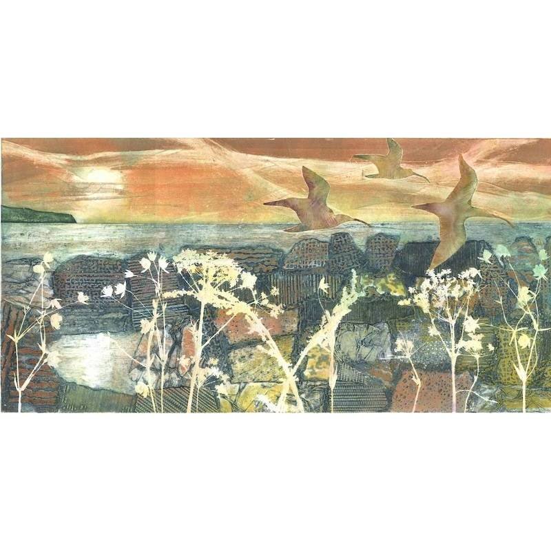Curlews On The Coast II | Monotype/Collagraph Wildlife Art Print