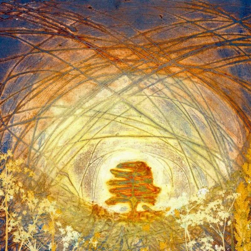 Lone Tree Under a Starry Sky V | Monotype/Collagraph Northumberland Landscape Art Print