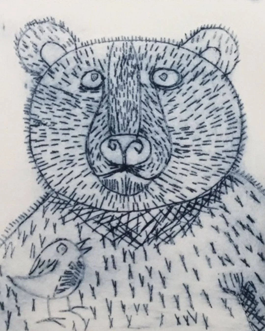 printmaking workshop on drypoint and collage - example 2 bear