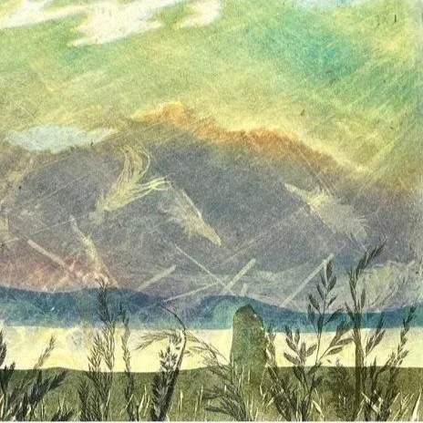 Standing+Stones+At+Dawn-right hand detail of Standing Stones At Dawn - a monotype print of standing stones at kingarth on the isle of bute
