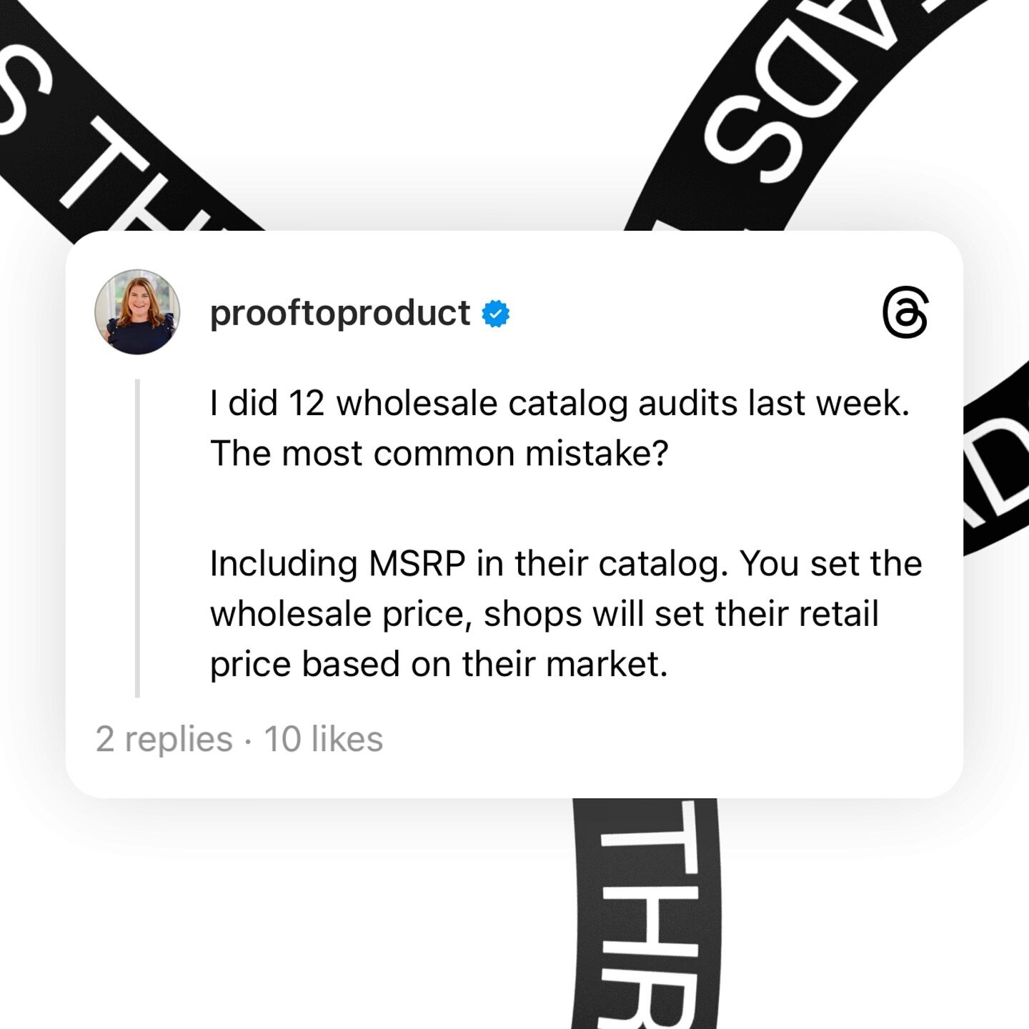 I did 12 wholesale catalog audits last week in Paper Camp. The most common mistake?

Including MSRP in their catalog. You set the wholesale price, shops will set their retail price based on their market.