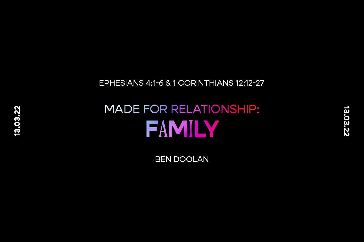 Sunday 13th March 2022 - Ben Doolan - Made For Relationship: Family (Eph 4 & 1 Cor 12) episode artwork