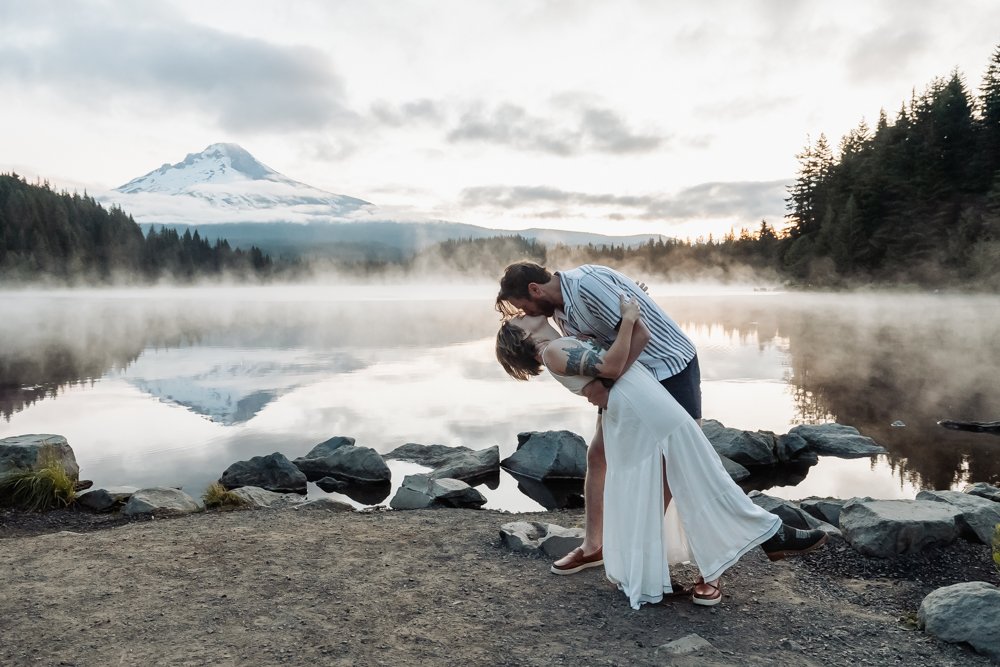 Sunrise Wedding Portraits at Trillium Lake, Mt. Hood - Oregon Photography