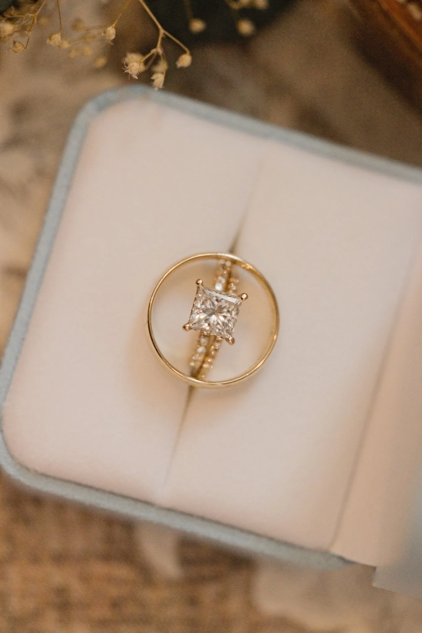 The wedding rings in their box
