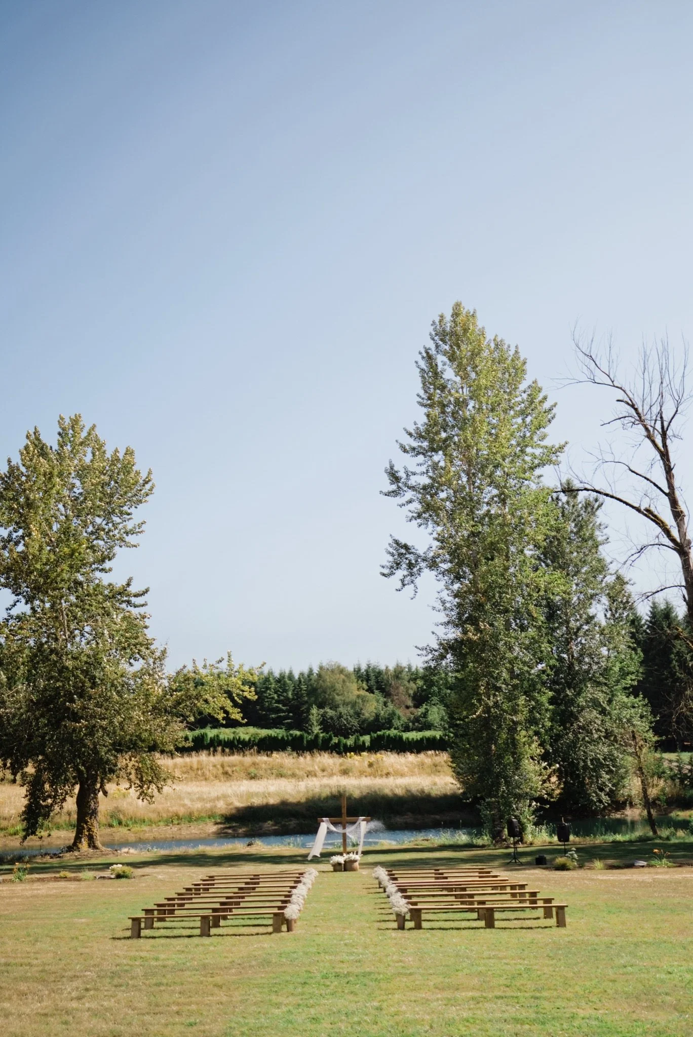 The backyard meadow set for the ceremony in Boring Oregon