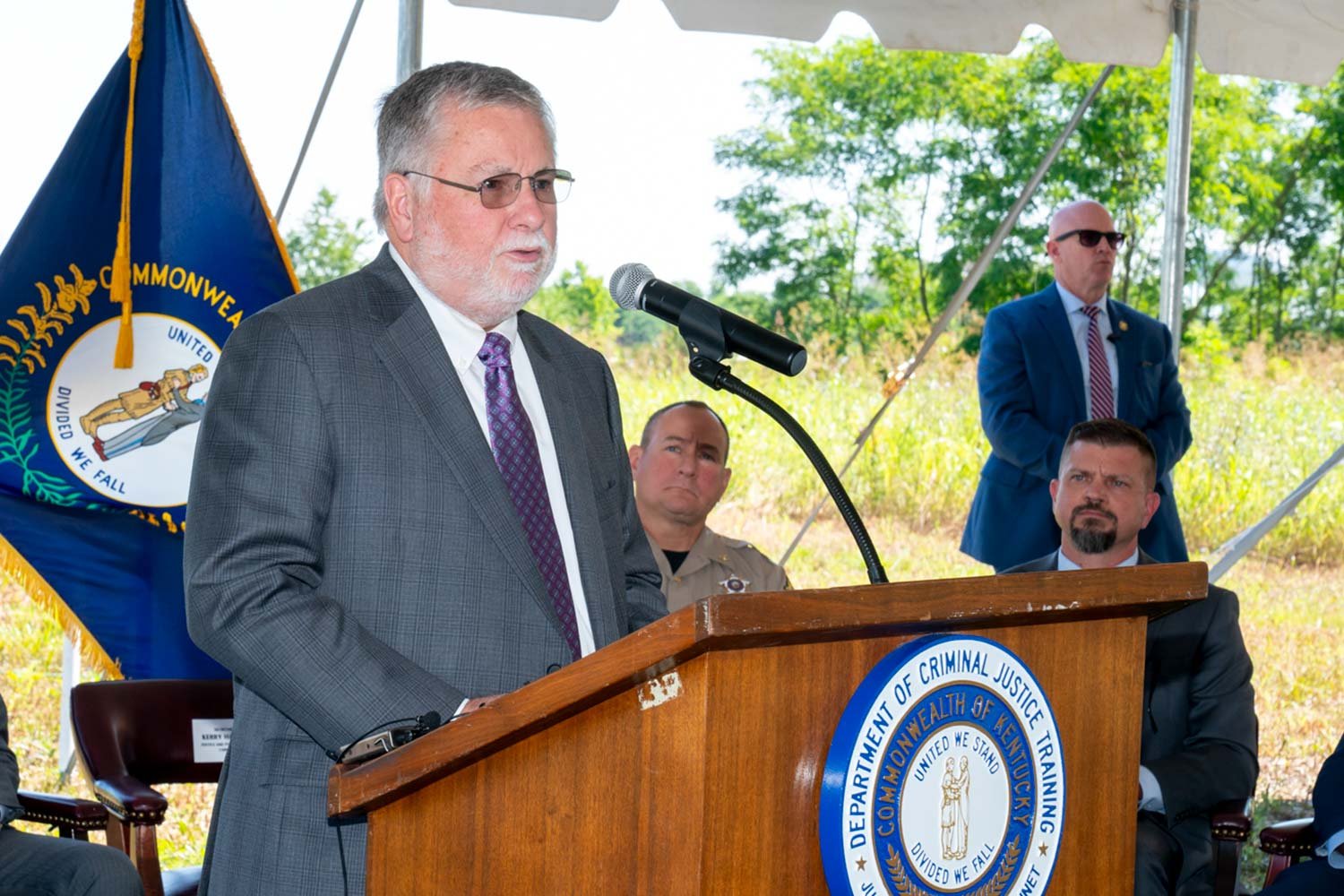  Kentucky Justice and Public Safety Secretary Kerry Harvey addressed the large crowd on Monday. (Photo by Jim Robertson) 