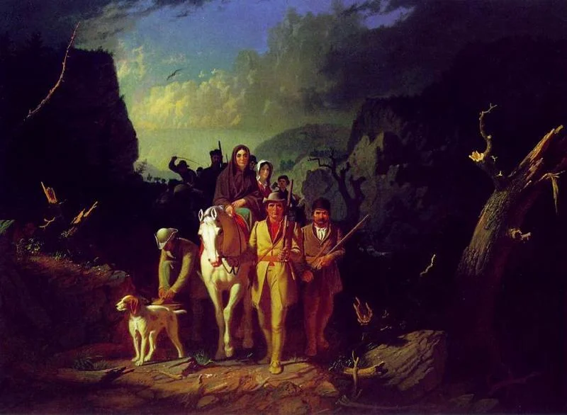 Daniel Boone leading settlers through the Cumberland Gap. Image via wikicommons .