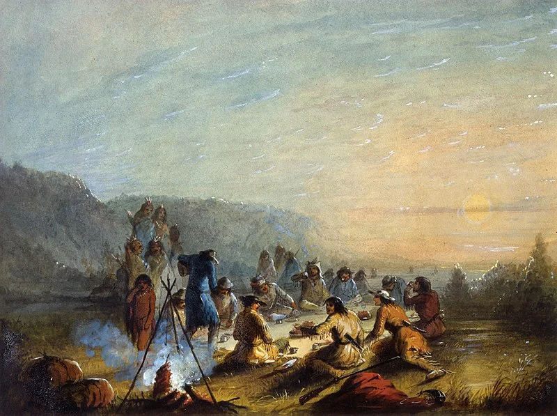 This Alfred Jacob Miller painting is titled “Breakfast at Sunrise” and offers a rare glimpse at trapper life. Image via wikicommons.