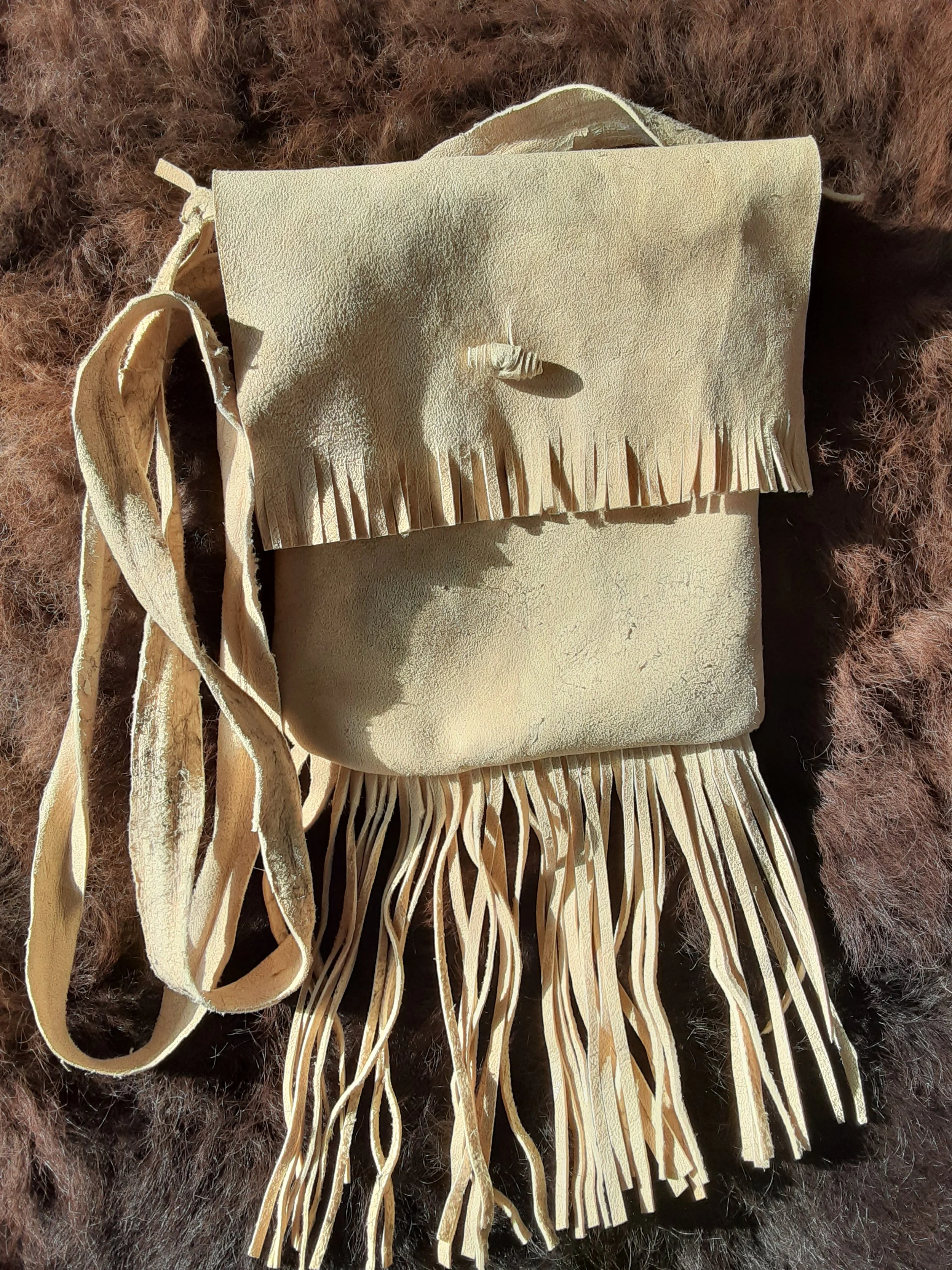 Handcrafted Brown Suede Muzzleloading Black Powder Fringed Bag Set - Shoulder & Bullet Bag