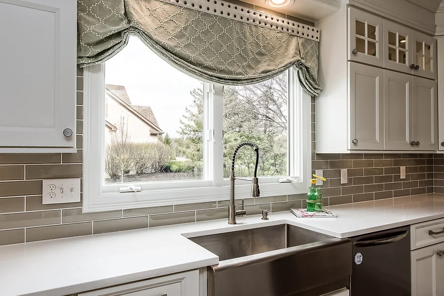 London Shade Valance Hung from Cornice with Nail Heads