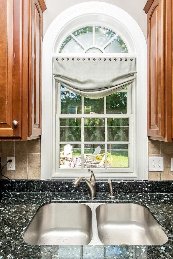 Stationary Relaxed Roman Shade with Nail Heads