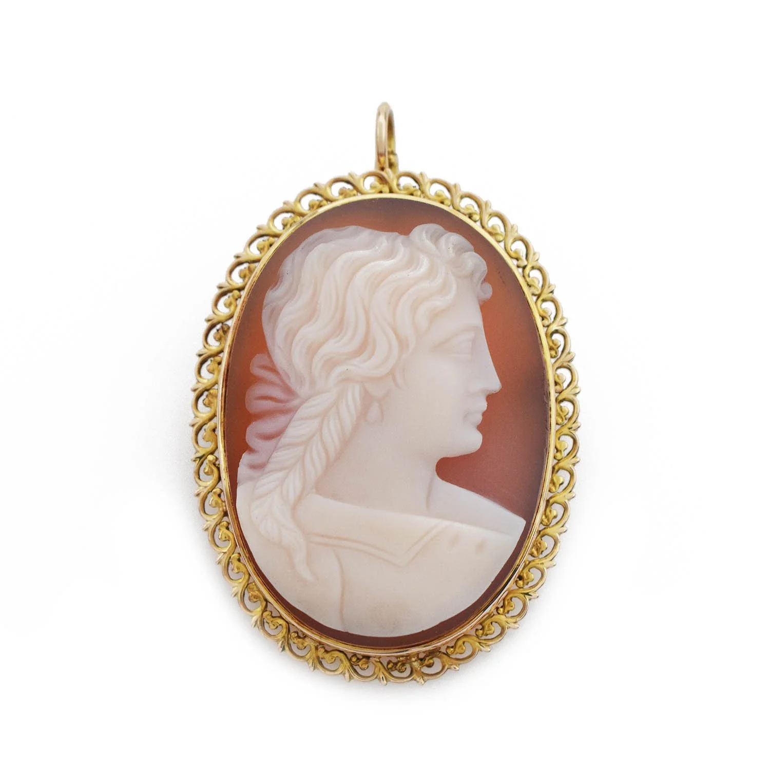 Antique Agate Cameo Pendant Pin Gold