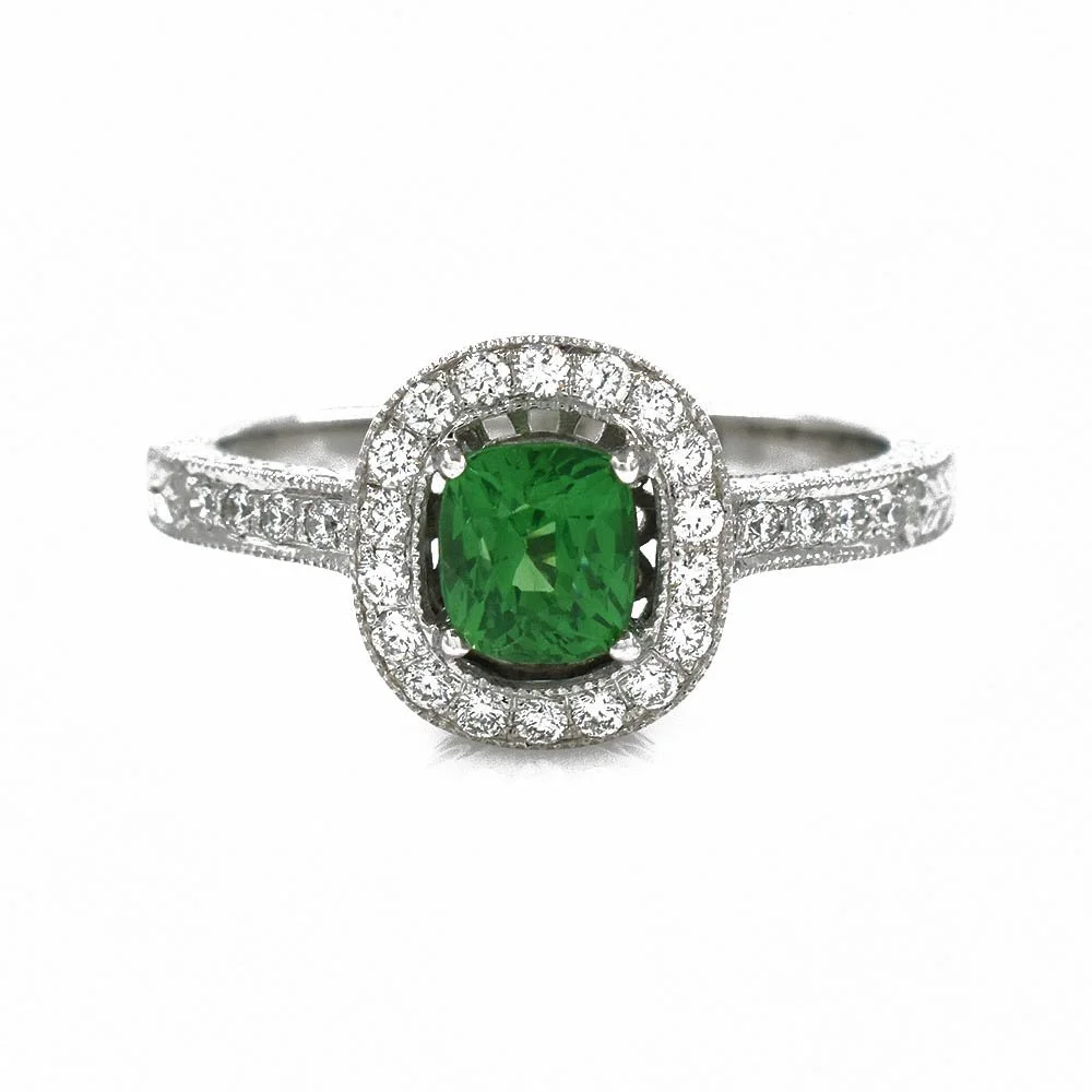 Tsavorite Garnet Diamond Ring White Gold
