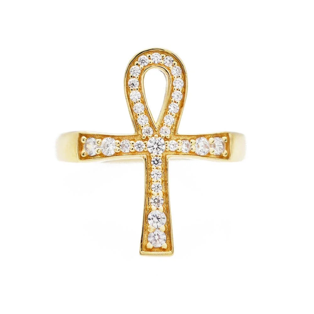 Diamond Ankh Ring Yellow Gold
