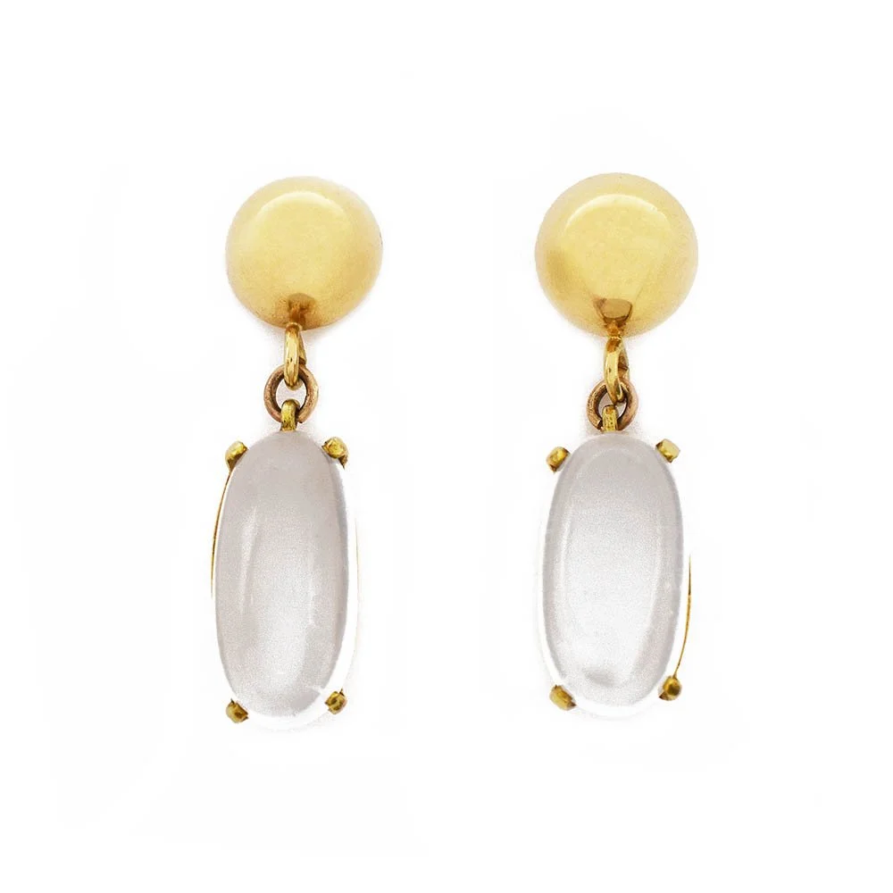 Moonstone Dangle Post Earrings Gold