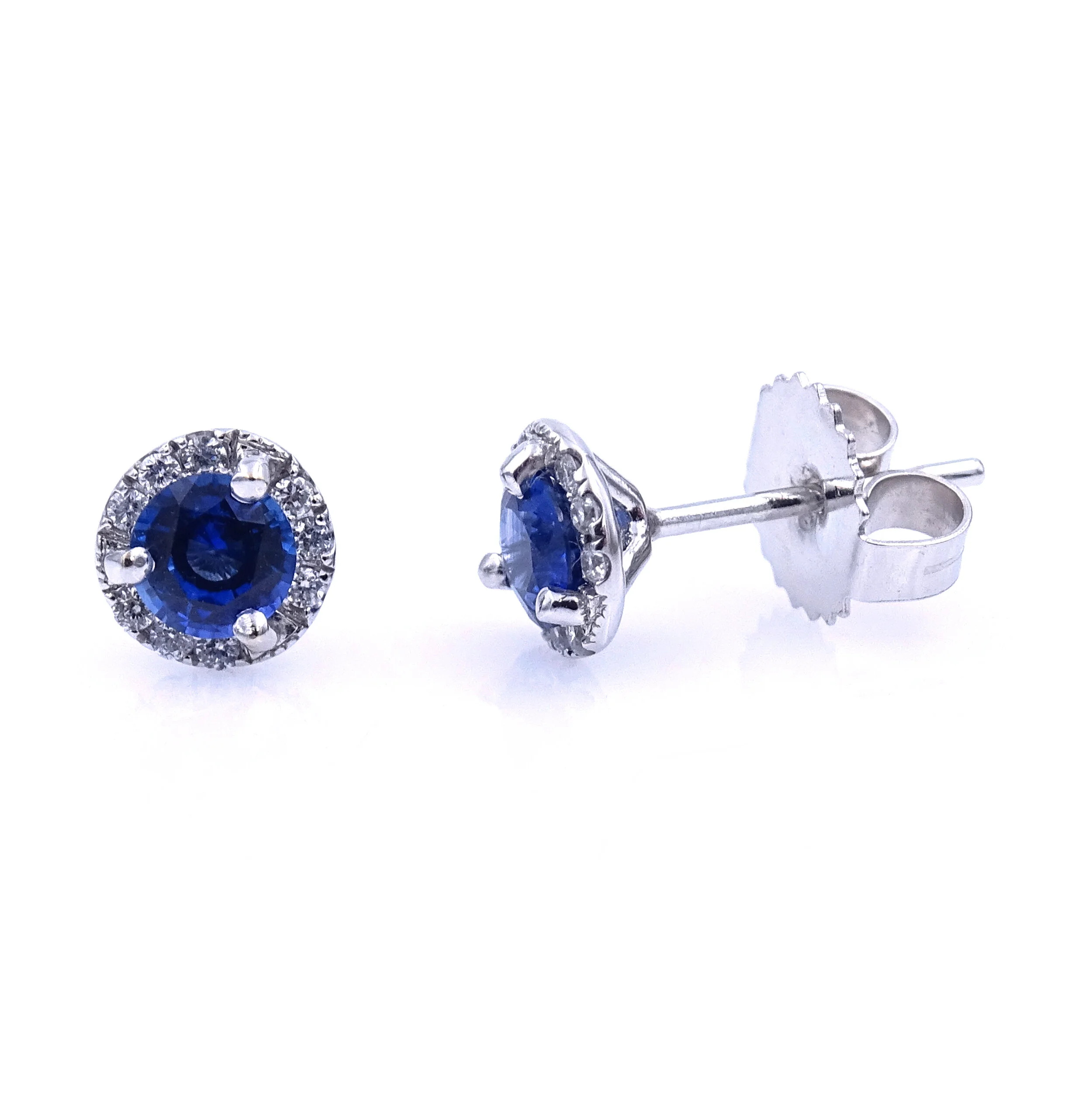 Sapphire Diamond Halo Stud Earrings 4mm