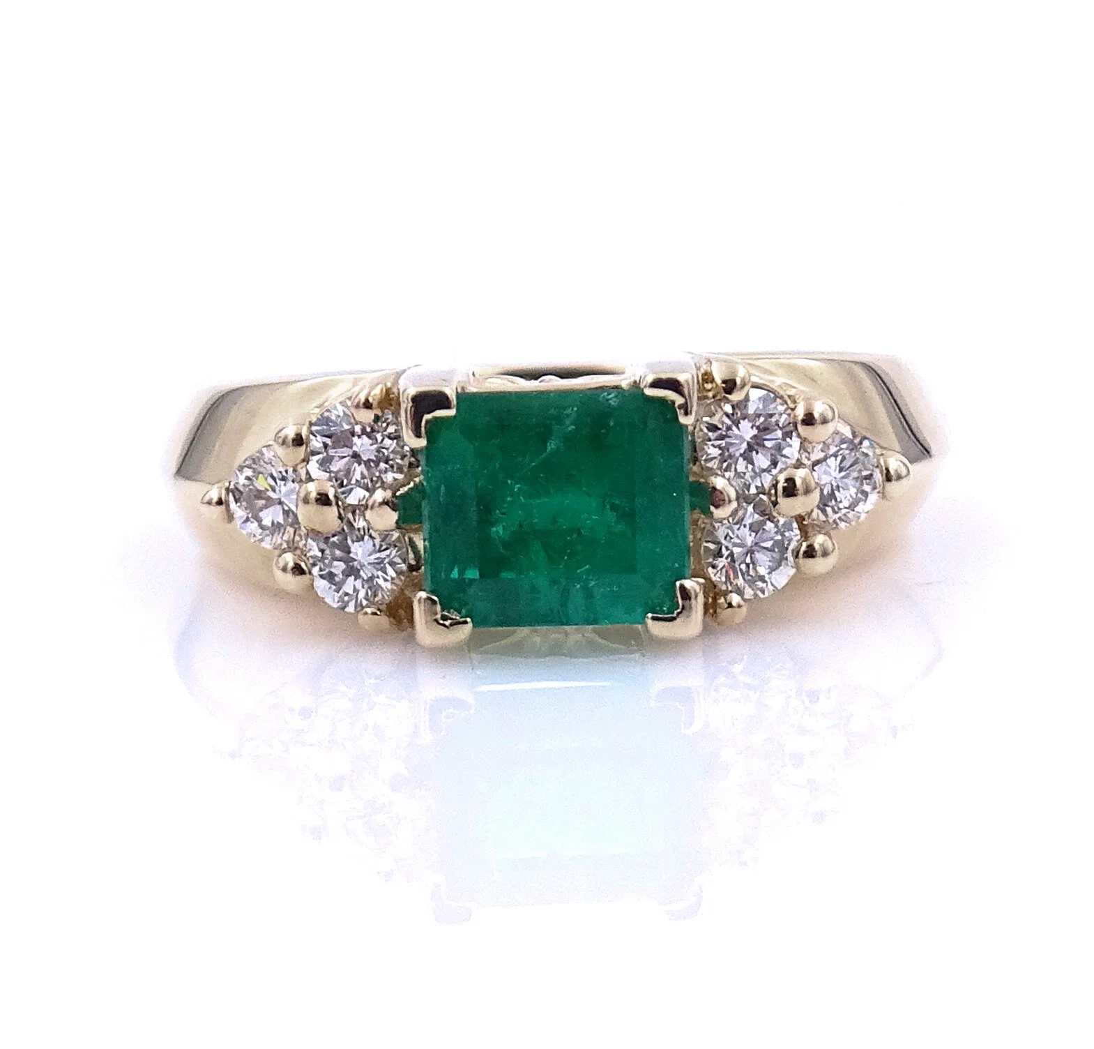 Vintage Emerald Diamond Gold Ring 1.2 Carat Emerald