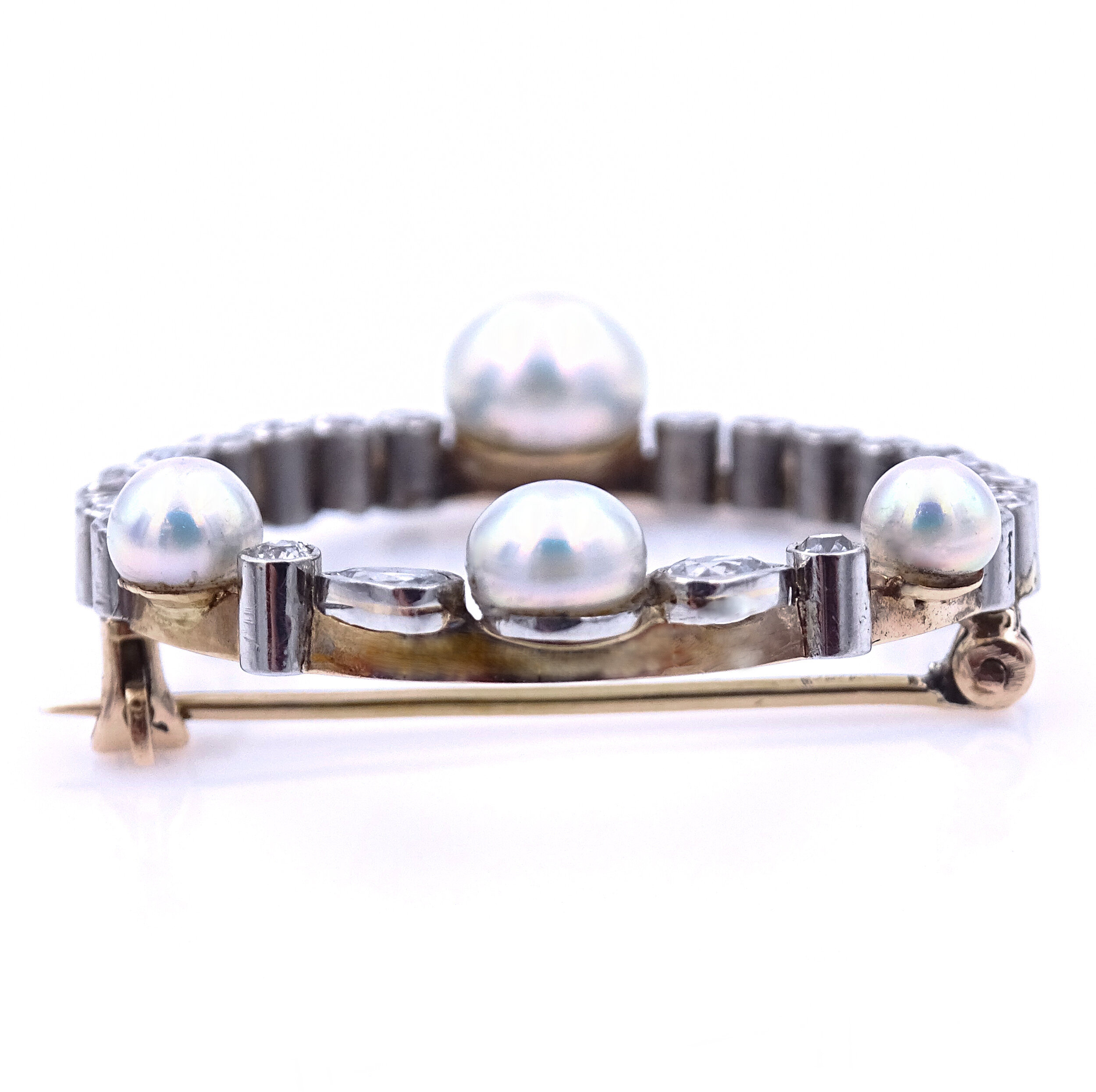 Pearl Diamond Platinum Gold Brooch
