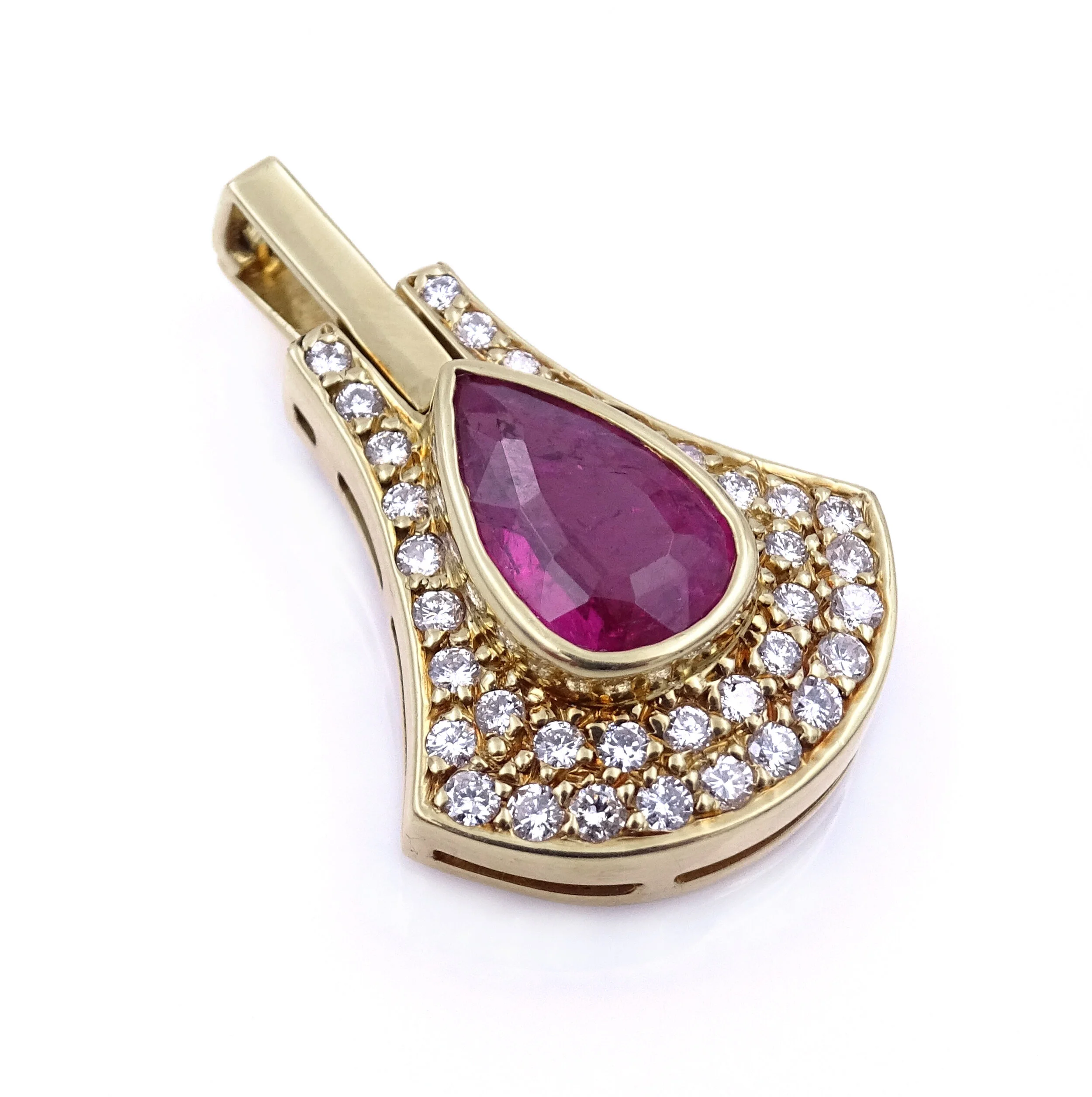 18kt Yellow Gold Pink Tourmaline and Diamond Pendant/Enhancer
