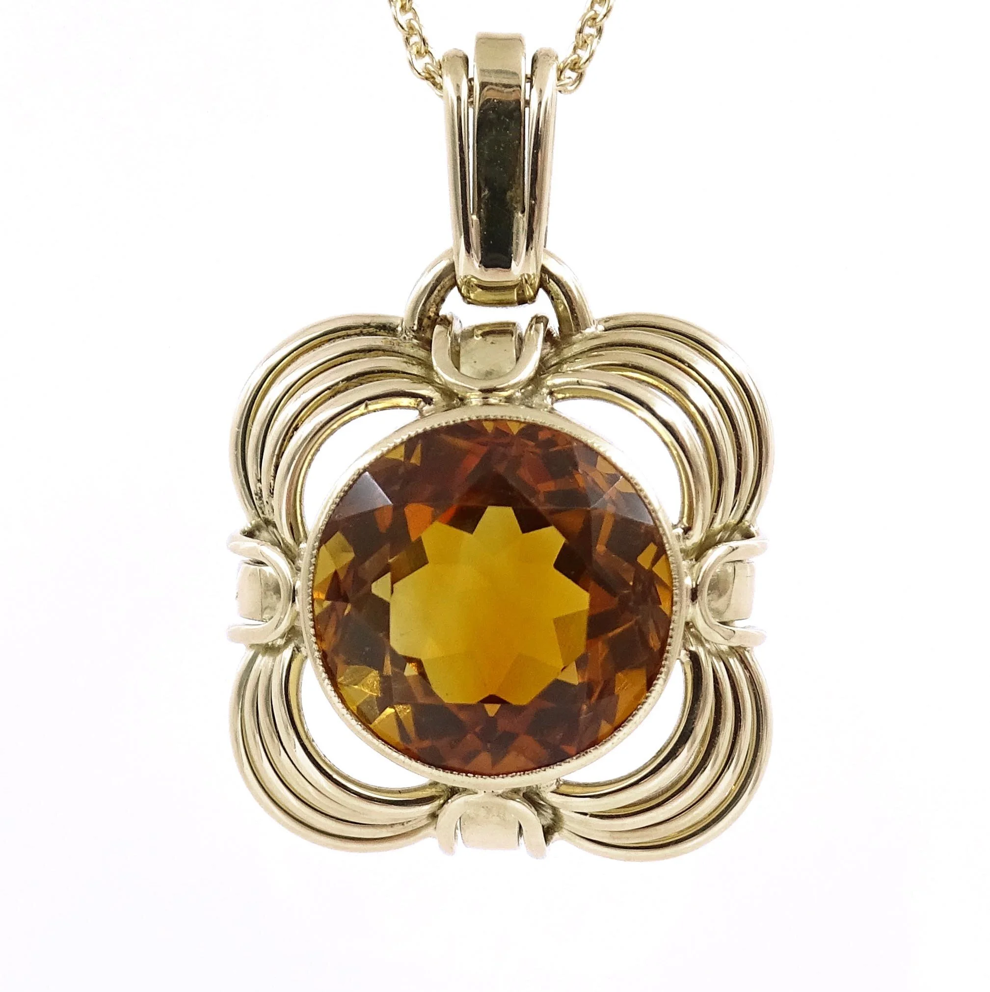 Round Citrine Gold Pendant