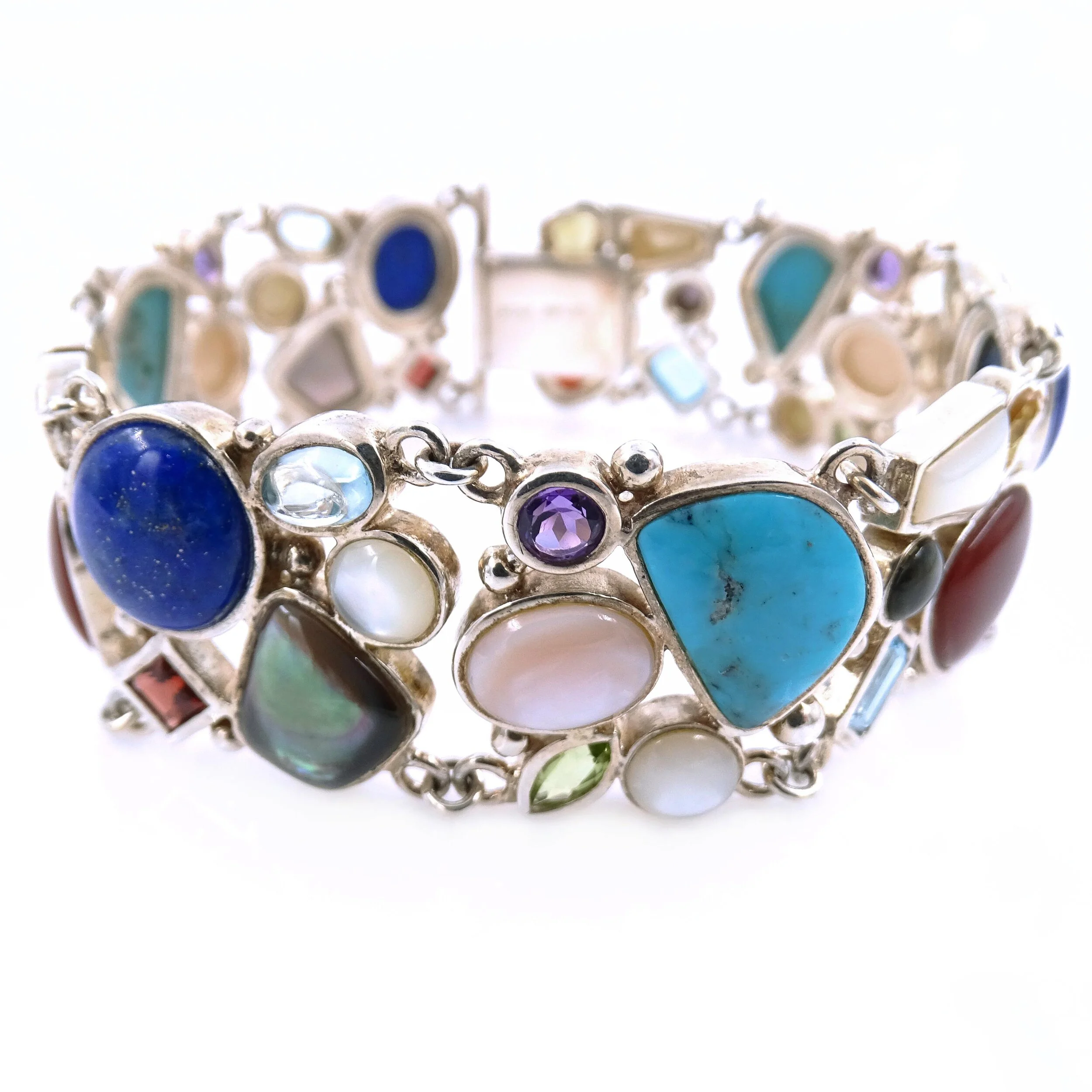 Multi-Gemstone Silver Bracelet